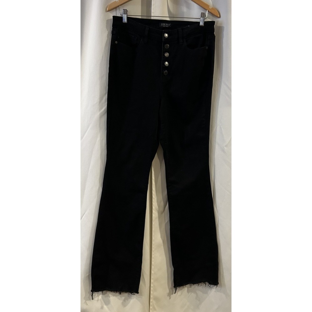 Judy Blue Bootcut Jeans Womens 13x31 Black Denim Stretch Raw Hem Button Fly High